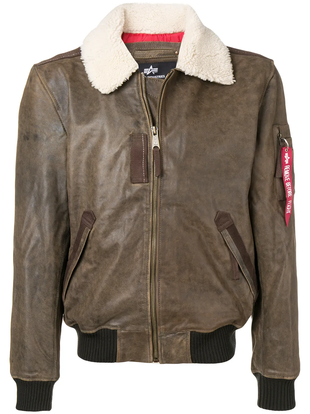 Alpha Industries Shearling Collar Leather Jacket In Brown Modesens Alpha Industries Shearling Collar Leather Jacket In Brown