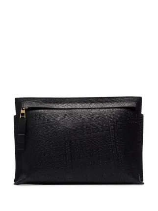 LOEWE Black T Pouch Linen Leather Clutch Bag Farfetch