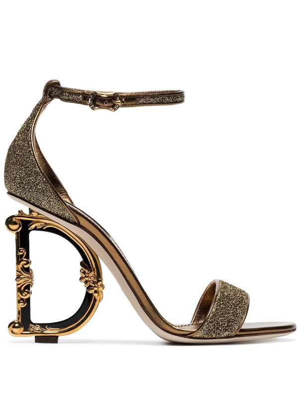 dolce & gabbana metallic glitter sandals with letter heels