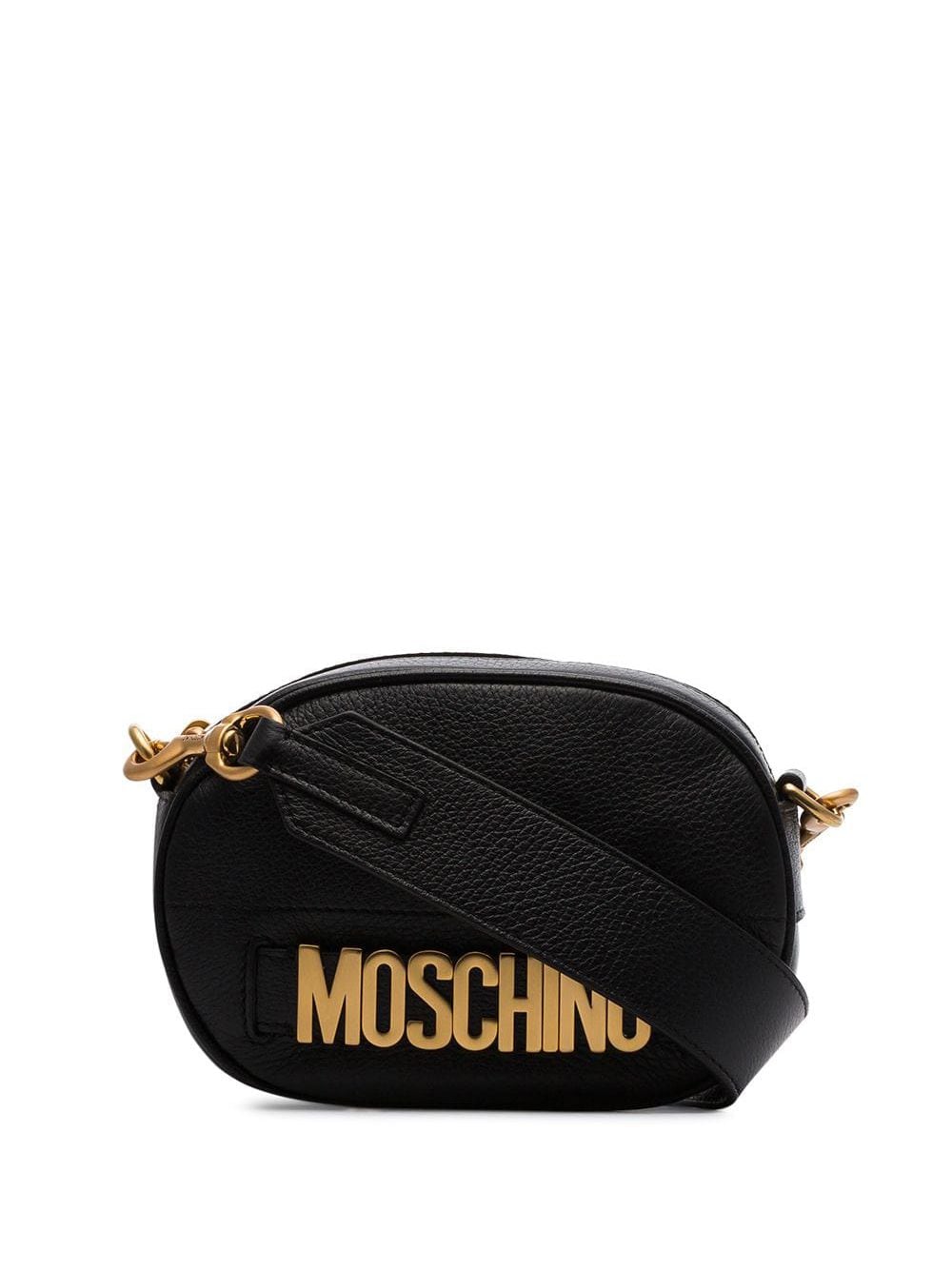 Moschino black logo leather camera bag 