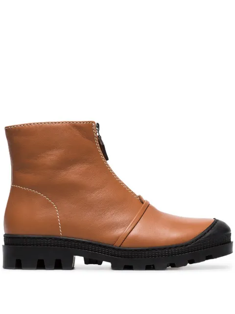 loewe logo print canvas trimmed leather ankle boots