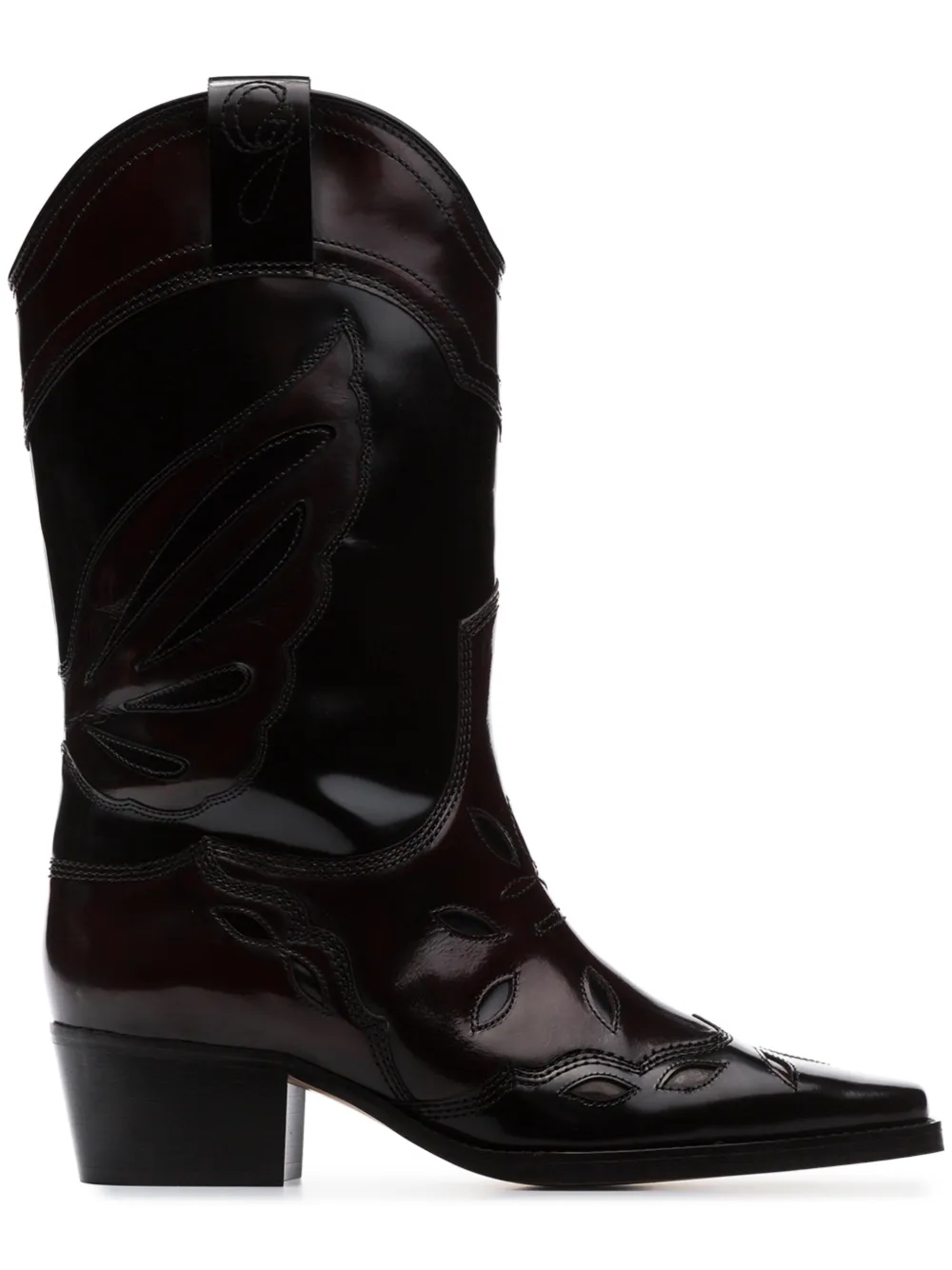 Ganni Boots GANNI BLACK MARLYN 45 POLISHED LEATHER COWBOY BOOTS
