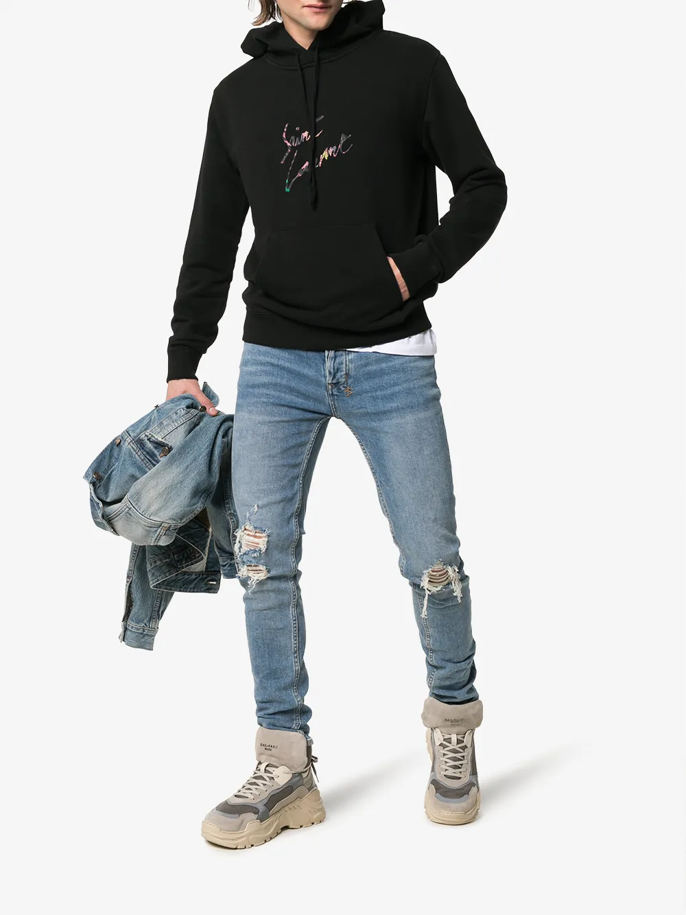 saint laurent distressed logo hoodie