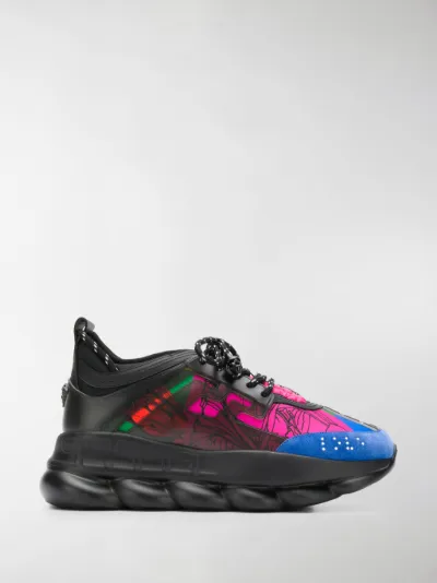 versace black and multicolor chain reaction sneakers