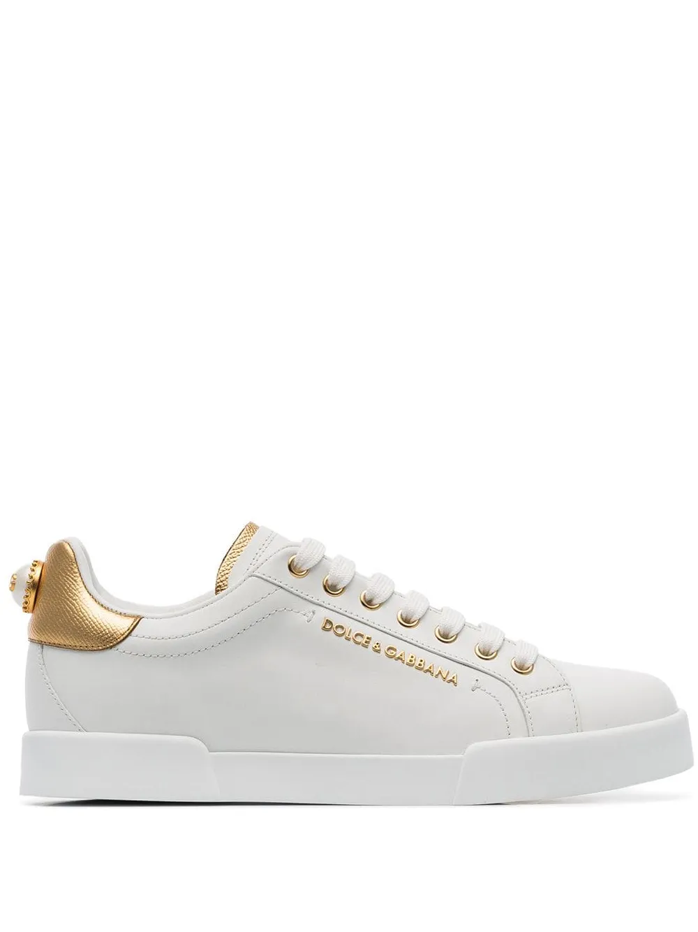 Shop Dolce & Gabbana Portofino Logo-tag Leather Sneakers In White