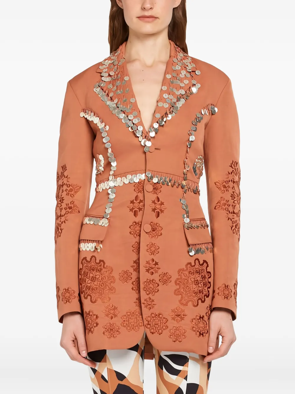 Roberto Cavalli colbertje met geborduurde pailletten Bruin