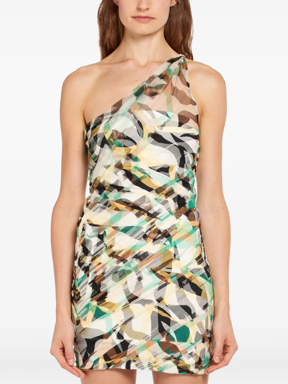 Roberto Cavalli asymmetrische juk van tule met tijger print Veelkleurig