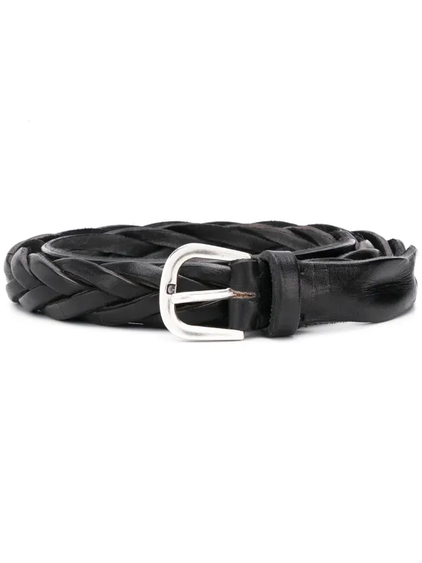mens black braided leather belt