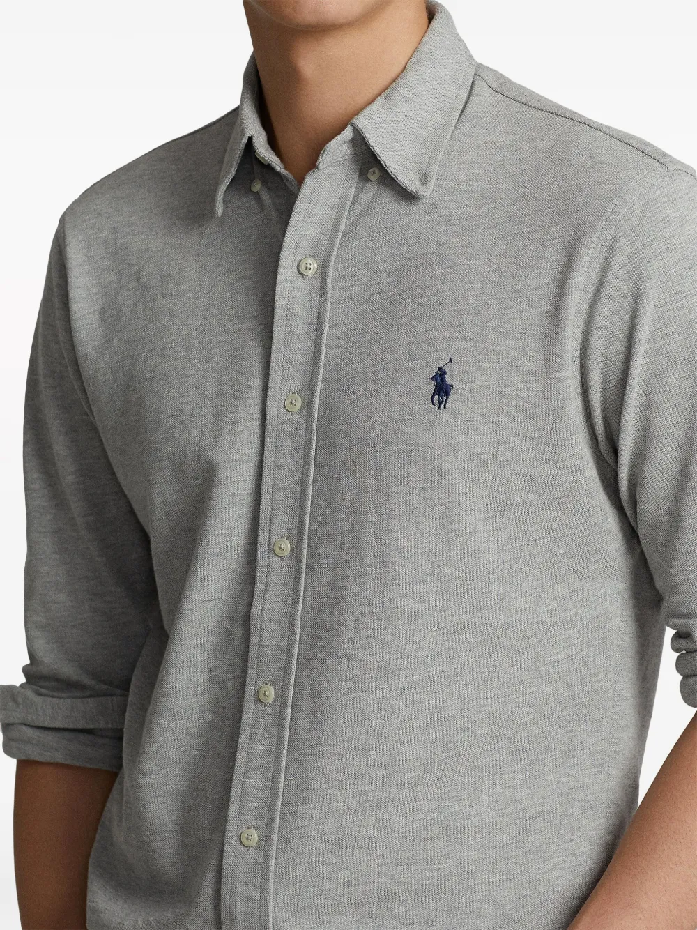 Shop Ralph Lauren Logo Embroidered Button-down Shirt In Grey