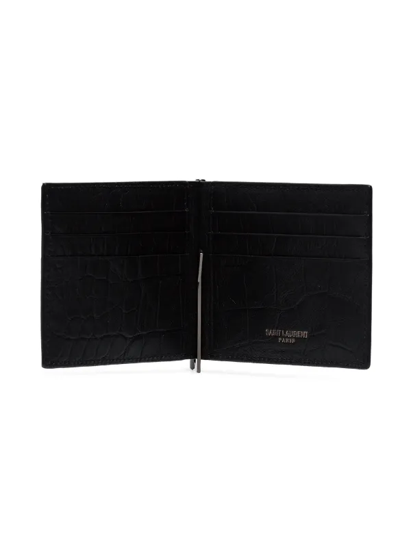 Saint Laurent Crocodile-Embossed Money Clip Wallet - Black for Men