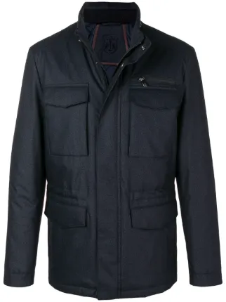 Chevrons Corneliani De À Motif Parka Bleu Courte wxTYYR1