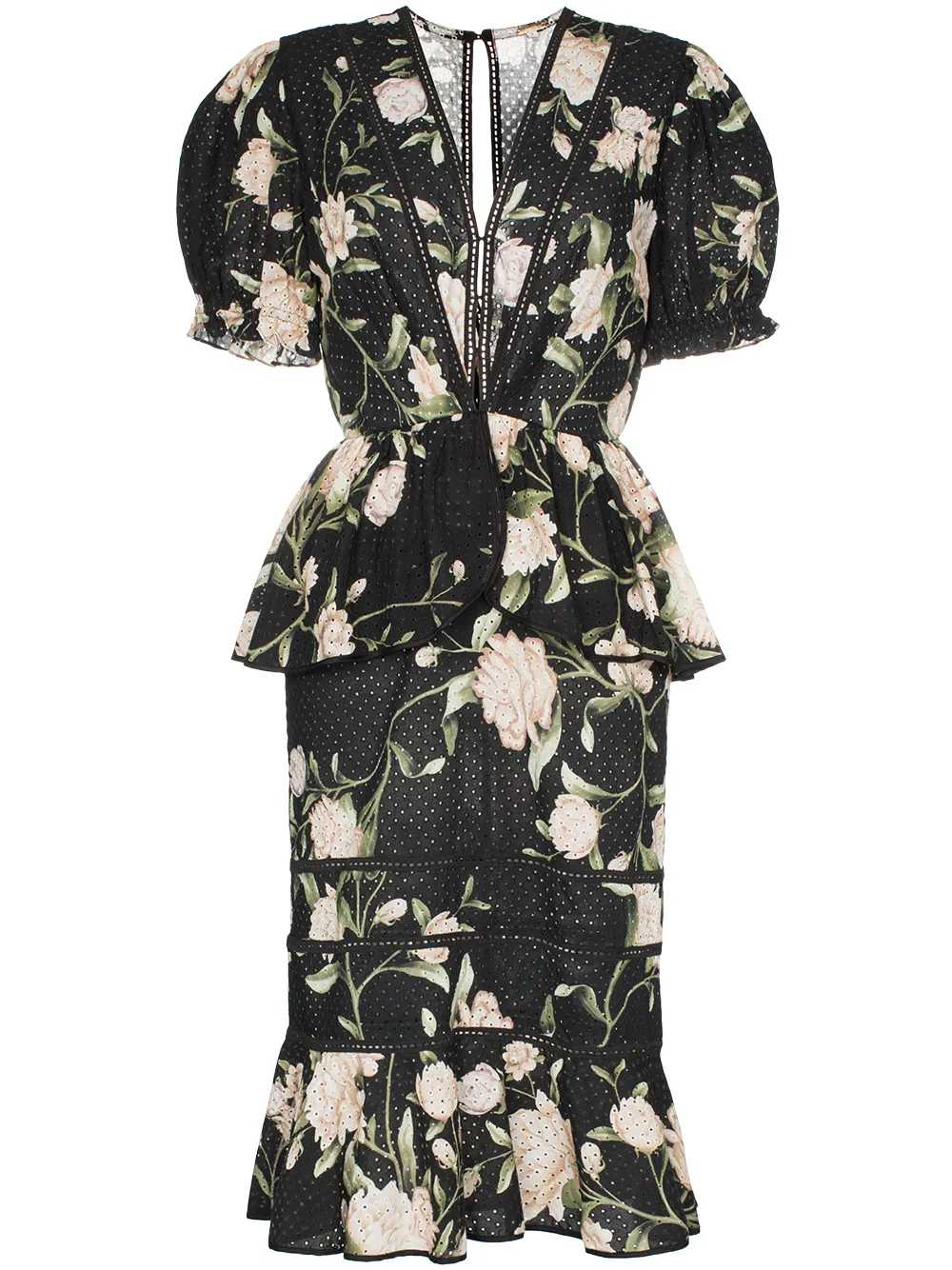 Johanna Ortiz Dresses JOHANNA ORTIZ ORIENTAL STATE FLORAL PRINT BRODERIE ANGLAISE COTTON-SILK DRESS - BLACK