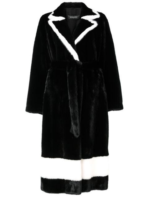 SIMONETTA RAVIZZA SIMONETTA RAVIZZA CONTRASTING TRIM LONG COAT - BLACK