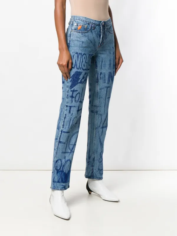 Walter Van Beirendonck Pre-Owned Ink Writing Jeans | Blue