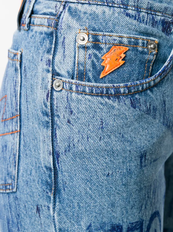 Walter Van Beirendonck Pre-Owned Ink Writing Jeans | Blue | FARFETCH