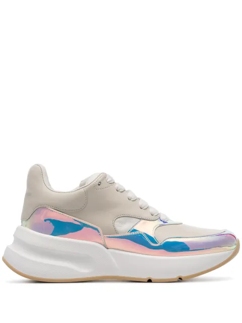 Click to view more detailed imagery on our partner's website Alexander Mcqueen Smooth And Iridescent Leather Exaggerated-Sole Sneakers In White