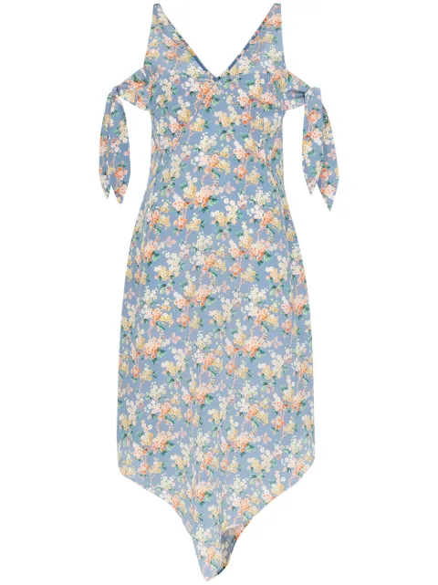 Delada Floral print cold-shoulder silk midi dress