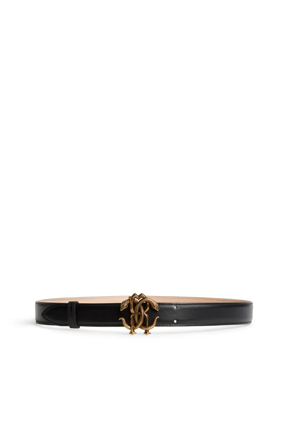 Click to view more detailed imagery on our partner's website Roberto Cavalli Leather Mirror Snake Belt In D3551 Black/Podium