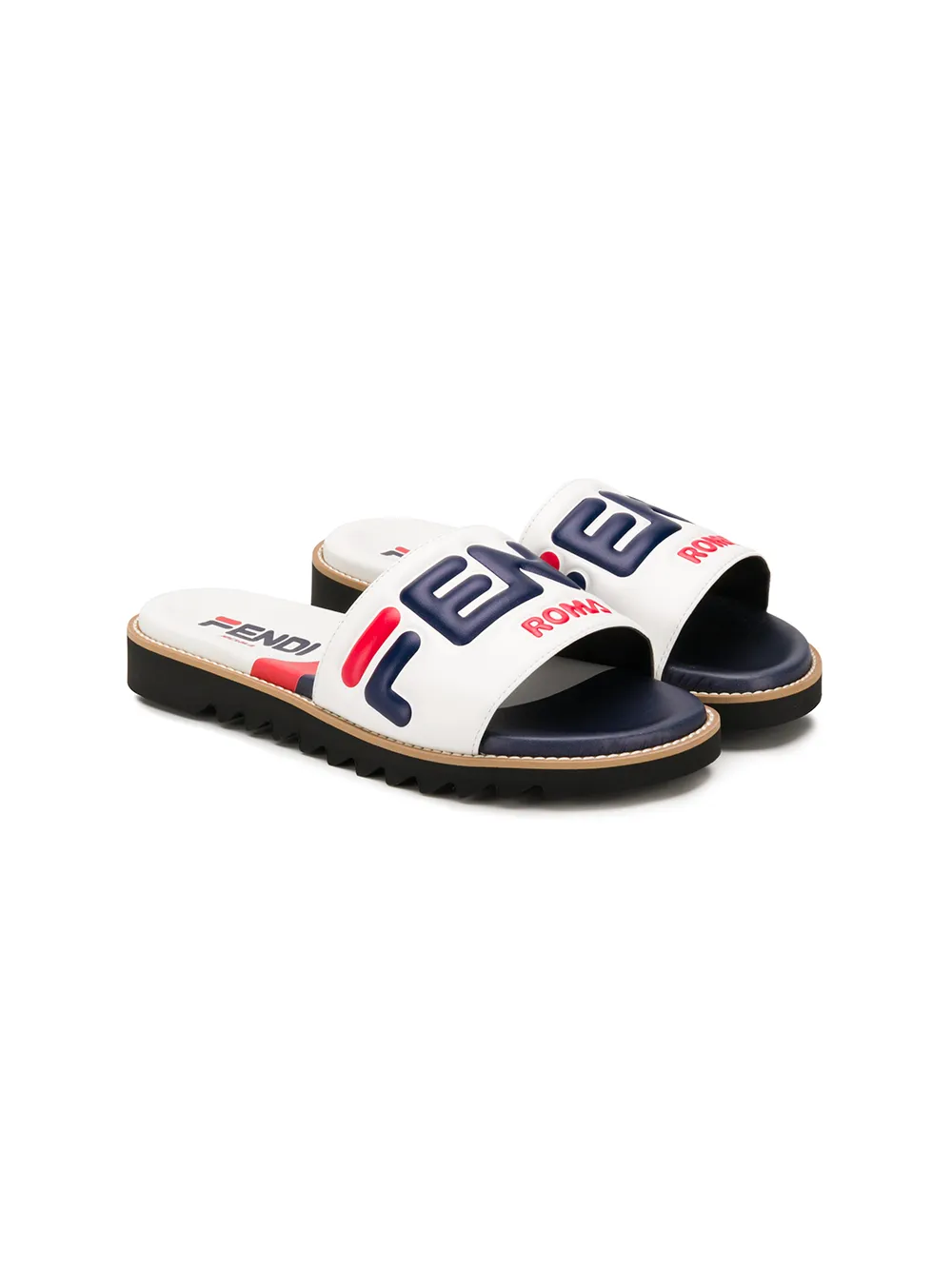 Fendi Kids шлепанцы дизайна колор-блок с логотипом Fendi Kids шлепанцы дизайна колор-блок с логотипом