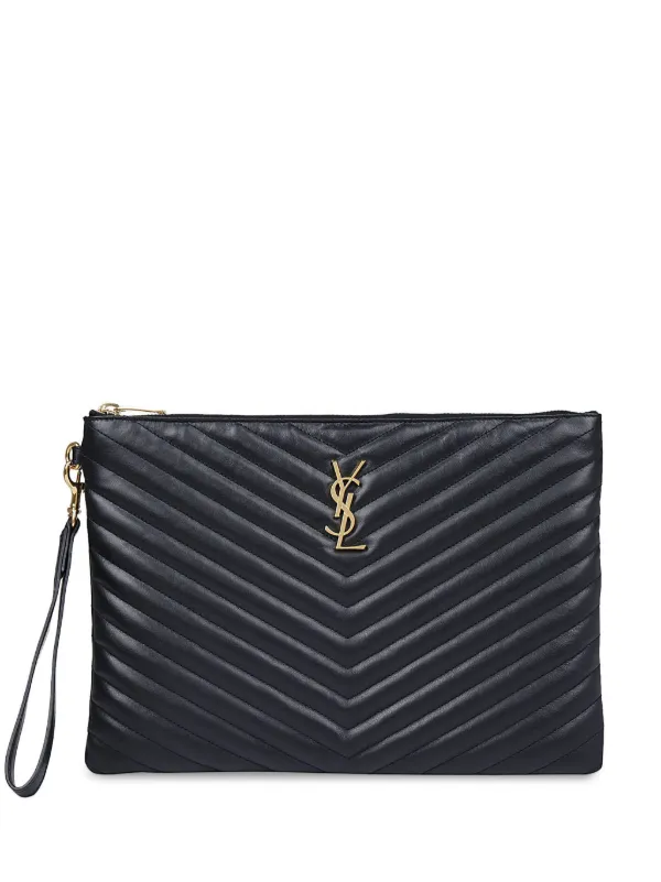 Saint Laurent Quilted Monogram Clutch Bag Black FARFETCH NZ