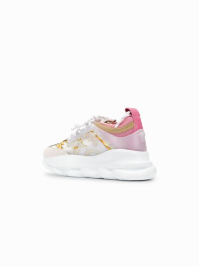 multicoloured chain reaction baroque leather and fabric sneakers