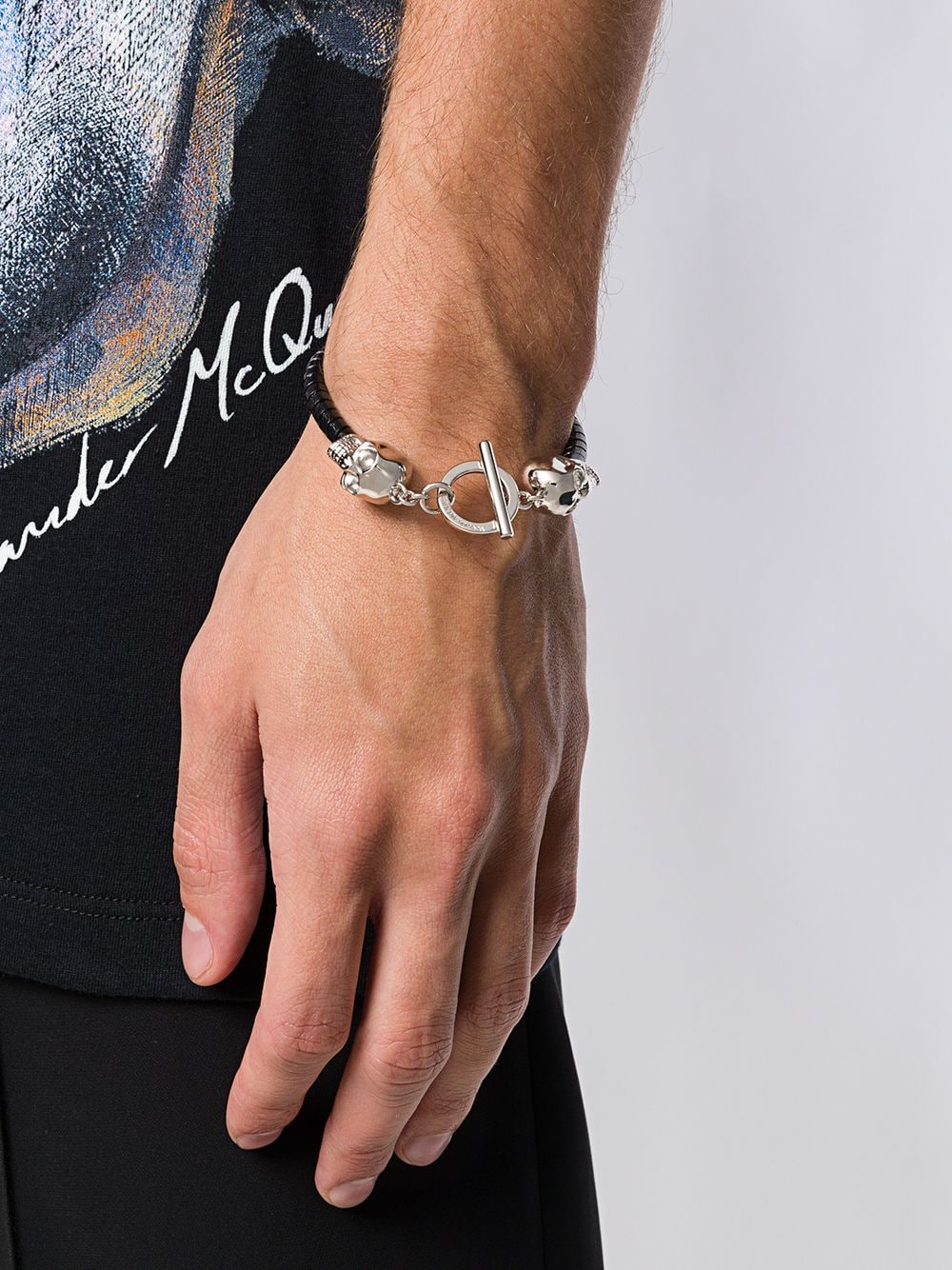 Alexander McQueen armband van leer met doodskop - Zwart