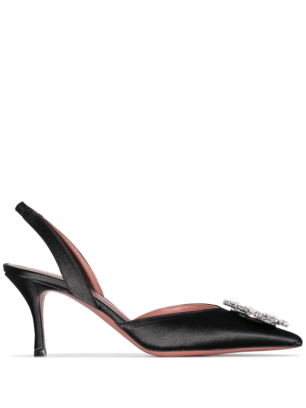 Amina Muaddi Shoes AMINA MUADDI BLACK BEGUM 70 SATIN CRYSTAL BUCKLE SLINGBACKS