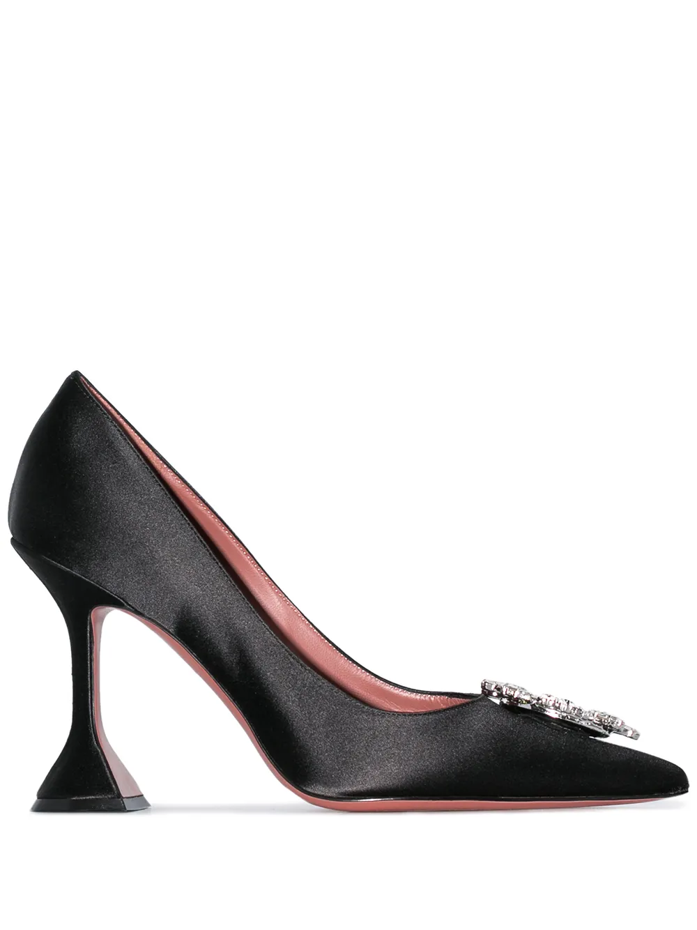 Amina Muaddi Pumps AMINA MUADDI BLACK BEGUM 95 SATIN CRYSTAL BUCKLE PUMPS