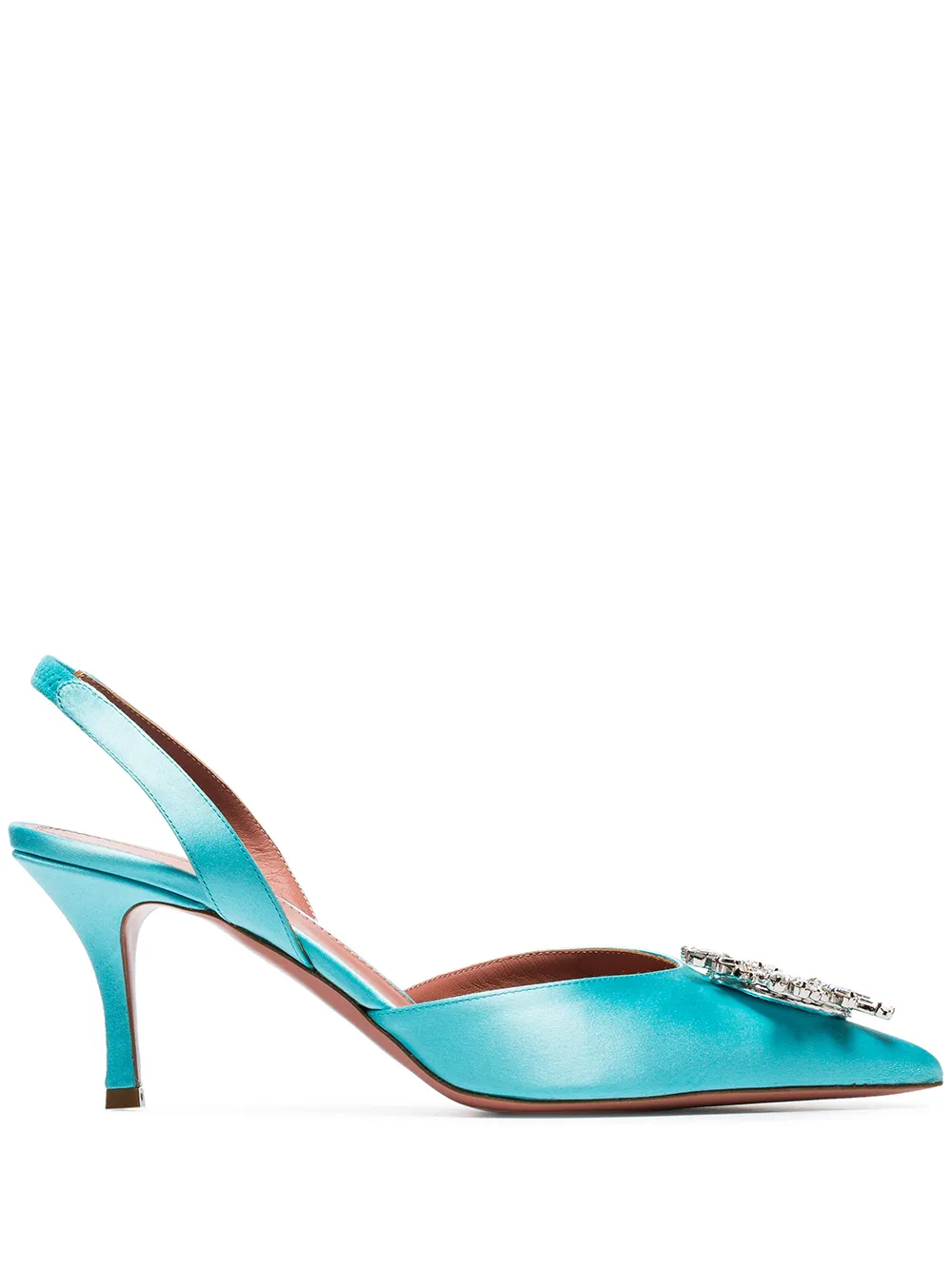 Amina Muaddi Pumps AMINA MUADDI BLUE BEGUM 70 SATIN SLINGBACK PUMPS