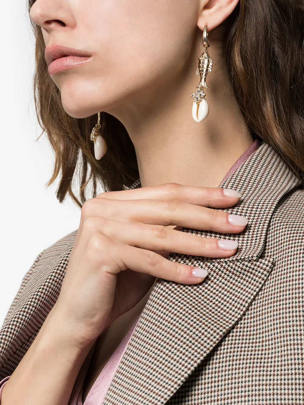 Anton Heunis ANTON HEUNIS METALLIC GOLD PUKA SHELL FISH CRYSTAL EARRINGS
