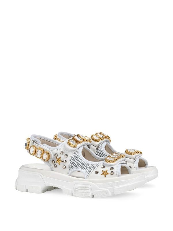 white Gucci crystal-embellished sandals 