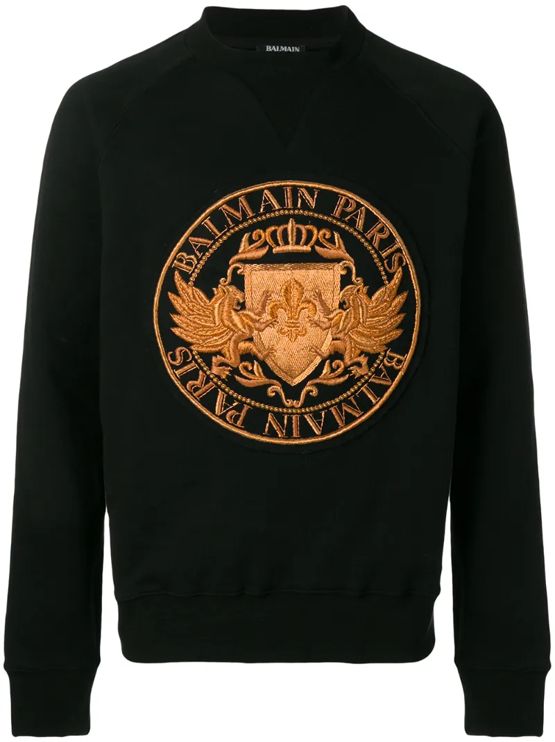 Balmain – embroidered crest sweatshirt – men – Cotton – XL, M – Black