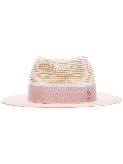 Maison Michel pink logo embellished straw hat