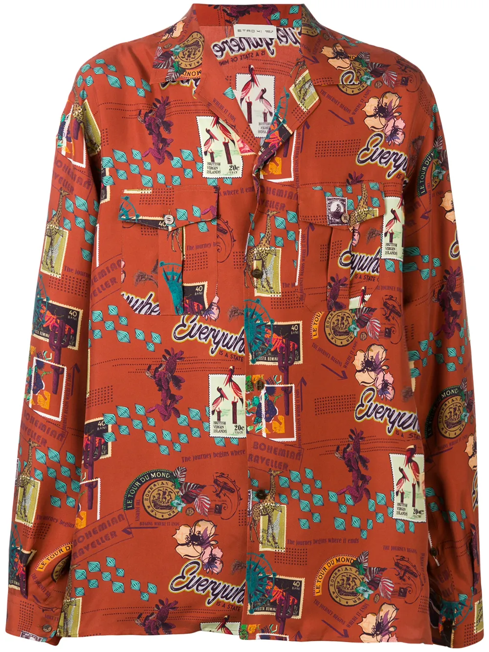 etro 明信片印花衬衫 - 红色