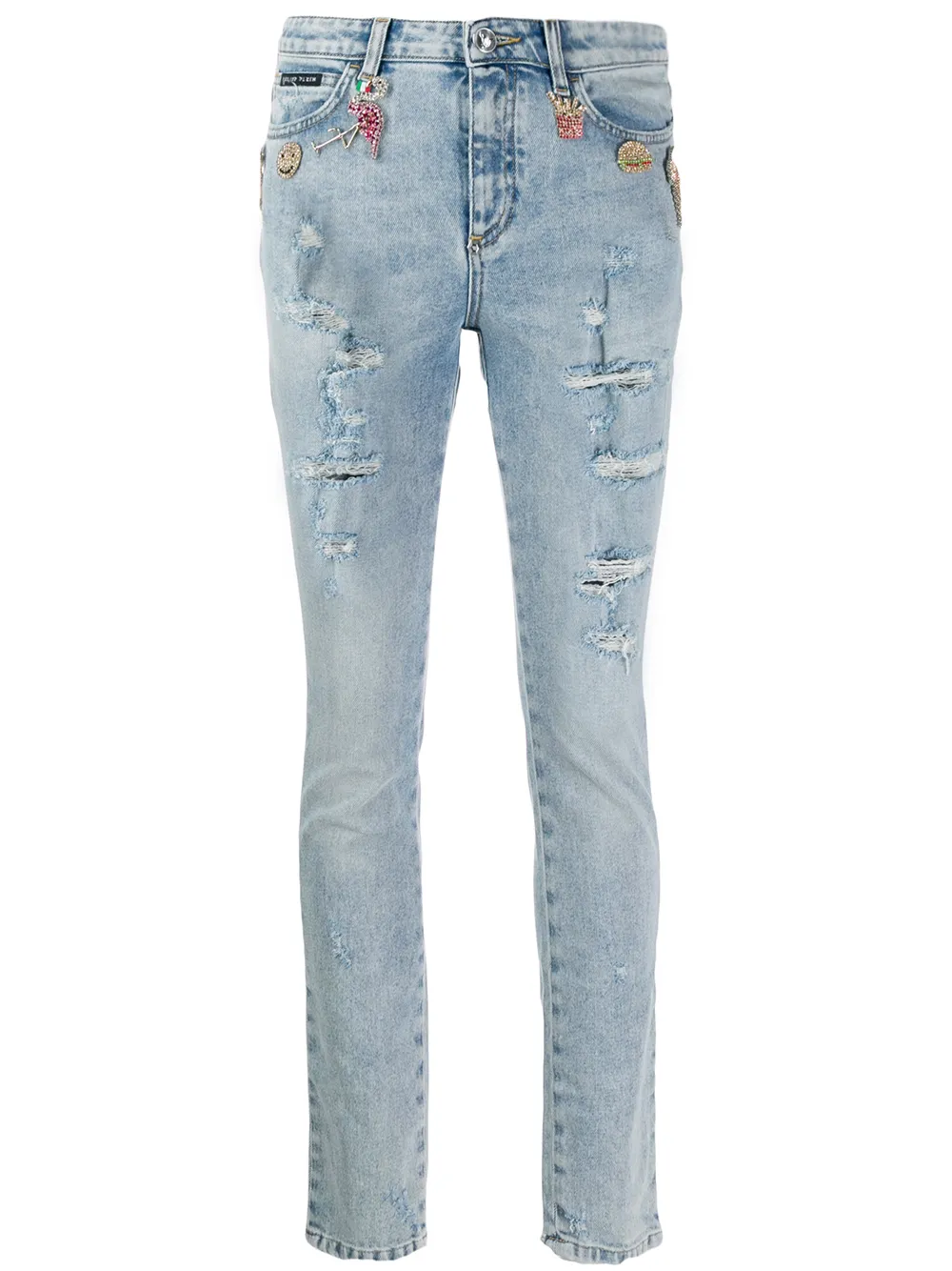 PHILIPP PLEIN Distressed-Jeans mit Strassanhänger - Blau