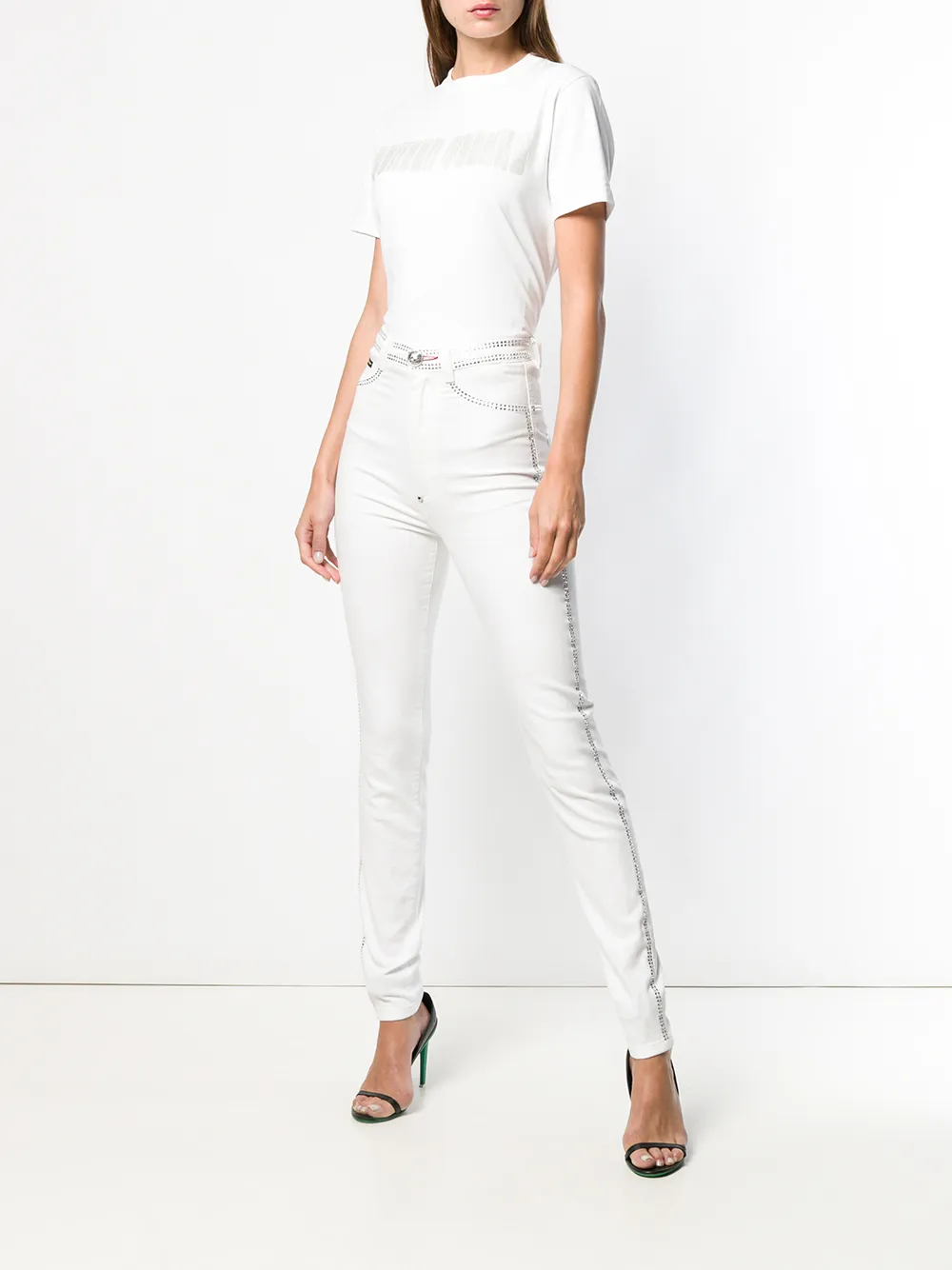 Philipp Plein crystal embellished skinny jeans - Wit
