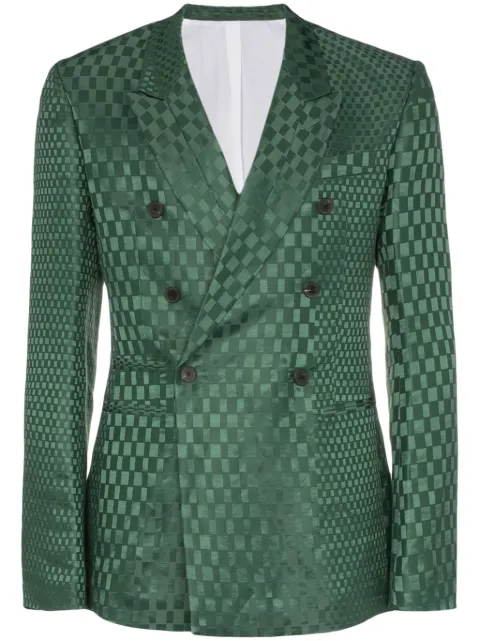 Click to view more detailed imagery on our partner's website Haider Ackermann Double-breasted Linen And Silk-blend Jacquard Blazer In 40048 Green
