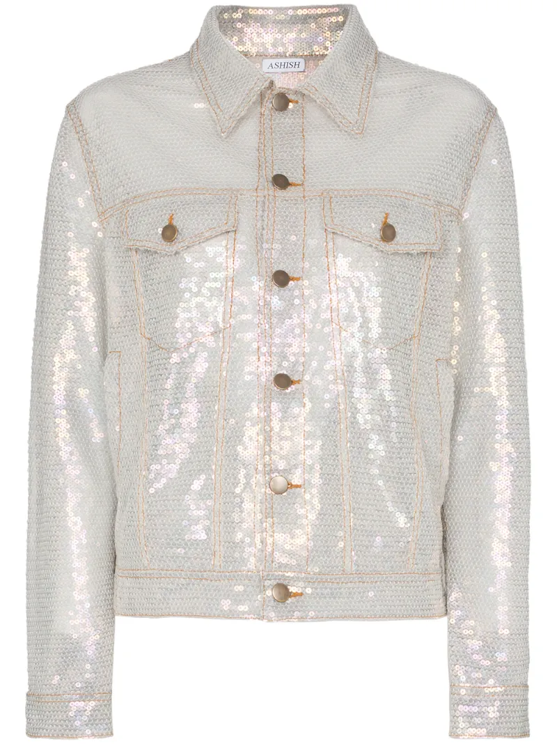Ashish sequin embellished collared faux denim jacket