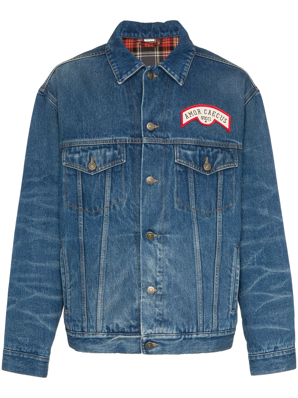 Gucci Jackets GUCCI PATCH DETAIL OVERSIZED DENIM JACKET - BLUE