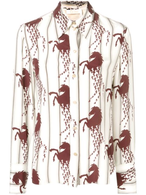 dalia macphee pleated horse print shirt dress