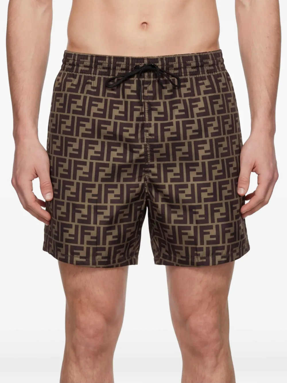 FENDI logo-pattern Swim Shorts | Brown | FARFETCH JO