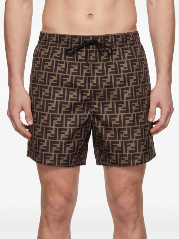 FENDI logo-pattern Swim Shorts | Brown | FARFETCH ID
