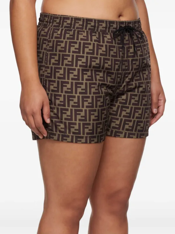 FENDI logo-pattern Swim Shorts | Brown | FARFETCH ID