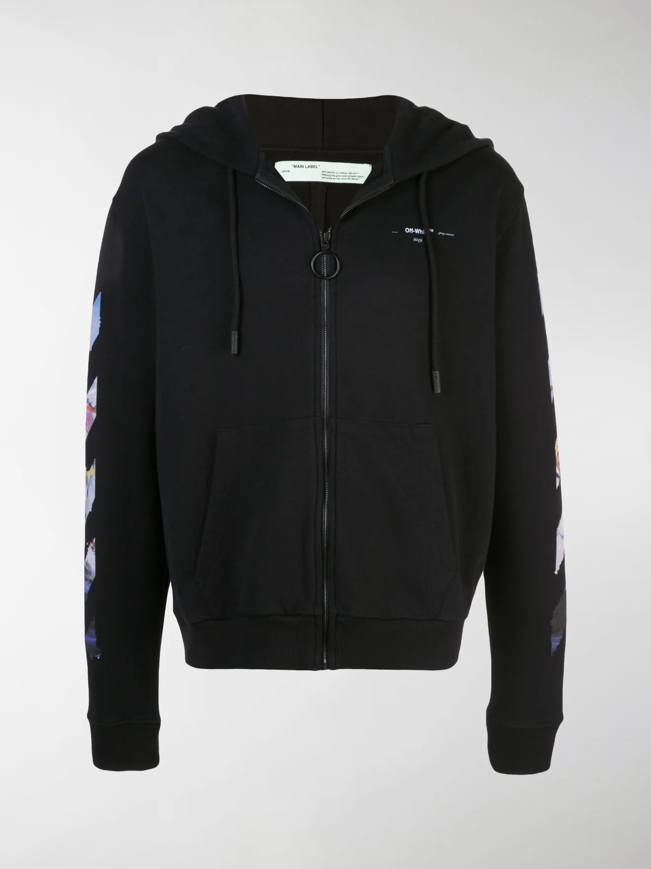 Off-White diagonal arrow print zipped cotton hoodie black | MODES
