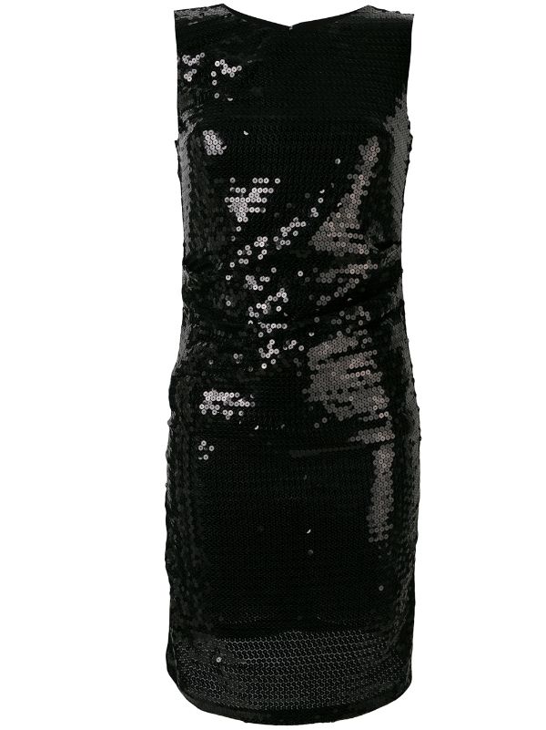 black sleeveless sequin dress