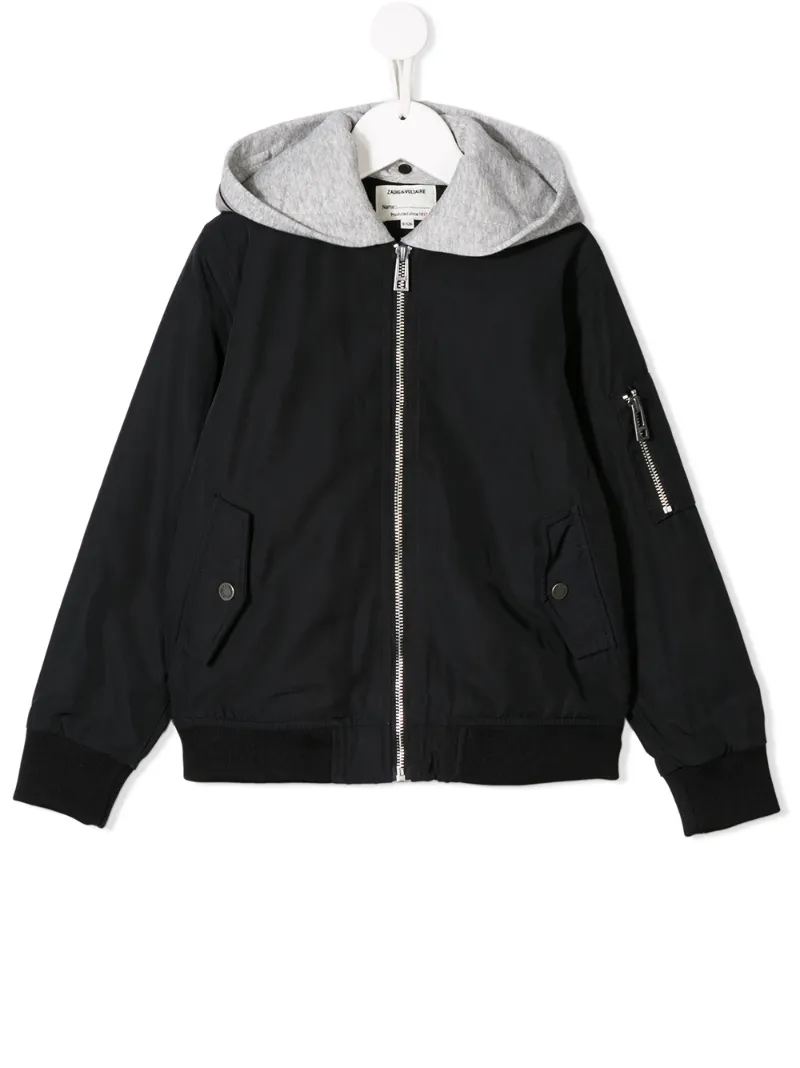 Zadig & Voltaire Kids куртка-бомбер Mick с контрастным капюшоном