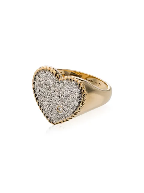 Yvonne Léon anillo con diseño de corazón en oro 18kt con diamantes en pavé