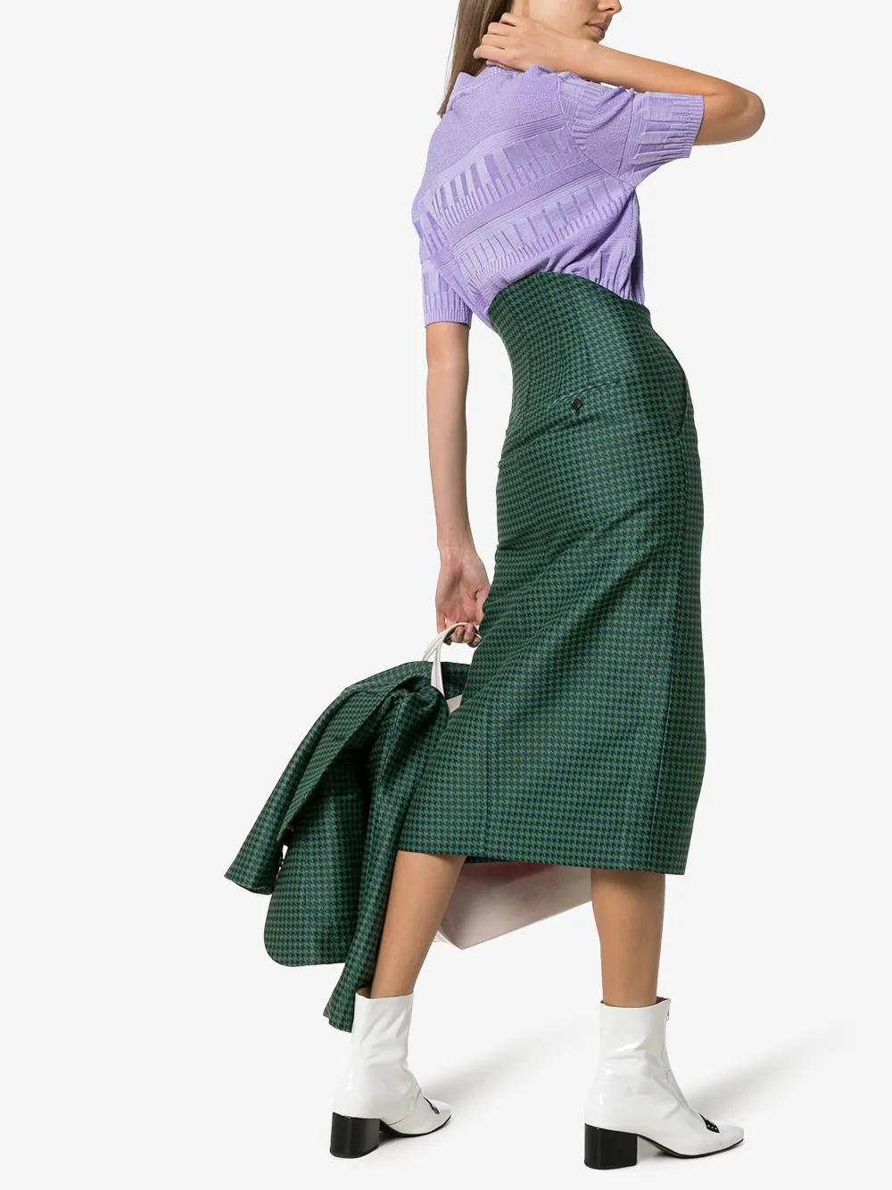 Pushbutton Skirts PUSHBUTTON HIGH-WAISTED CHECK PRINT COTTON-BLEND SKIRT