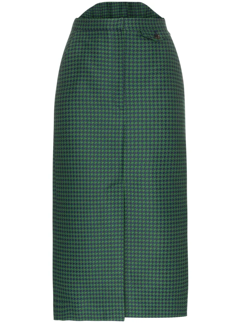 PushBUTTON high-waisted check print cotton blend skirt