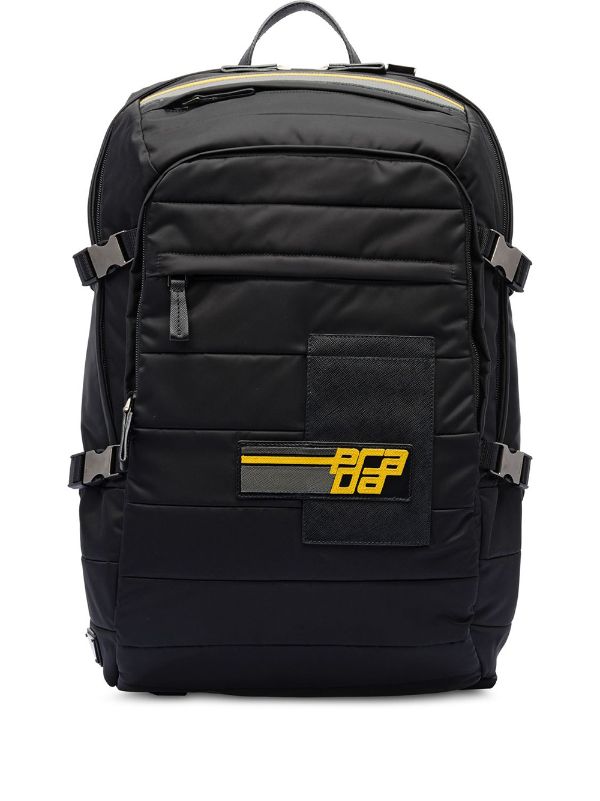 Shop black Prada logo patch backpack 